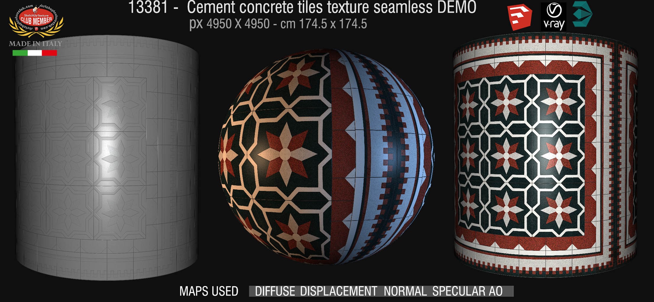 13381 retrò cementine tiles - texture seamless + maps DEMO