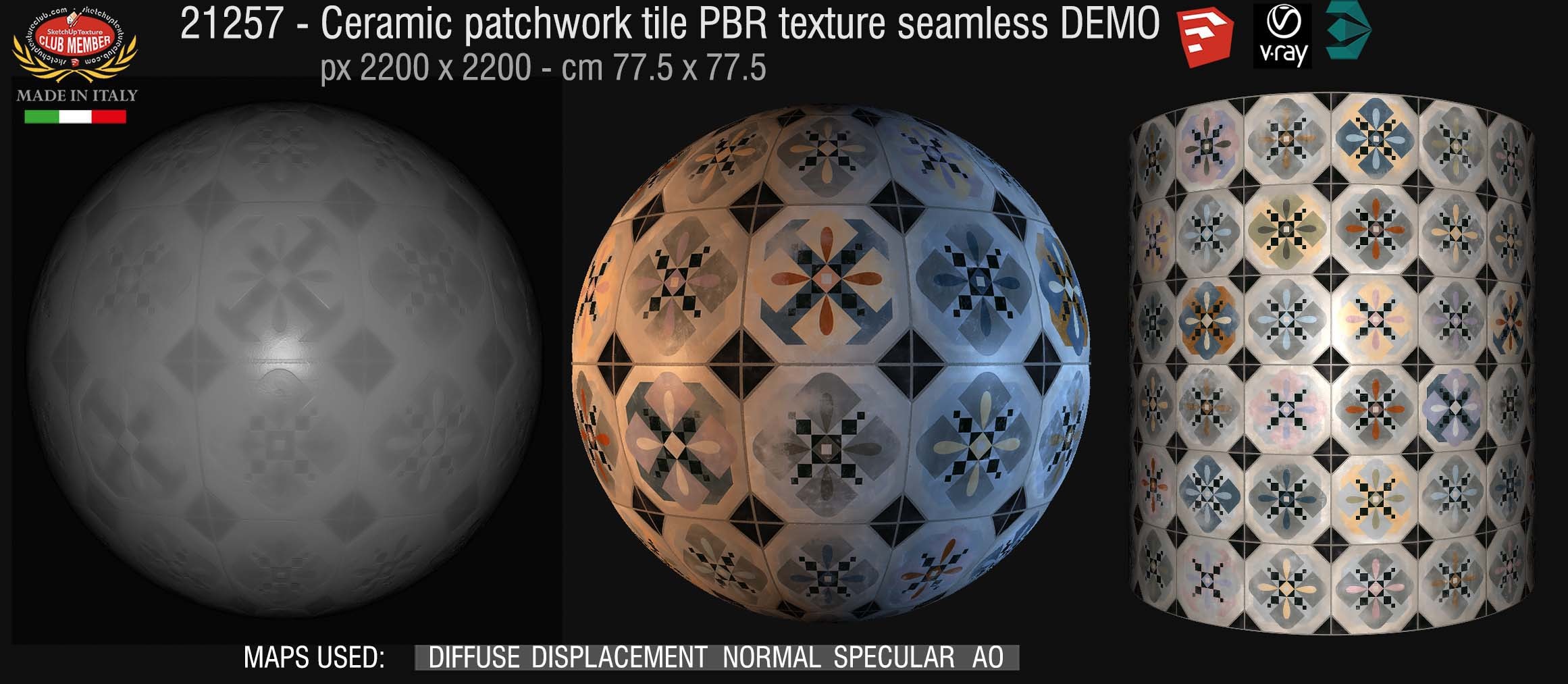 21257 Ceramic patchwork tile PBR texture seamless DEMO