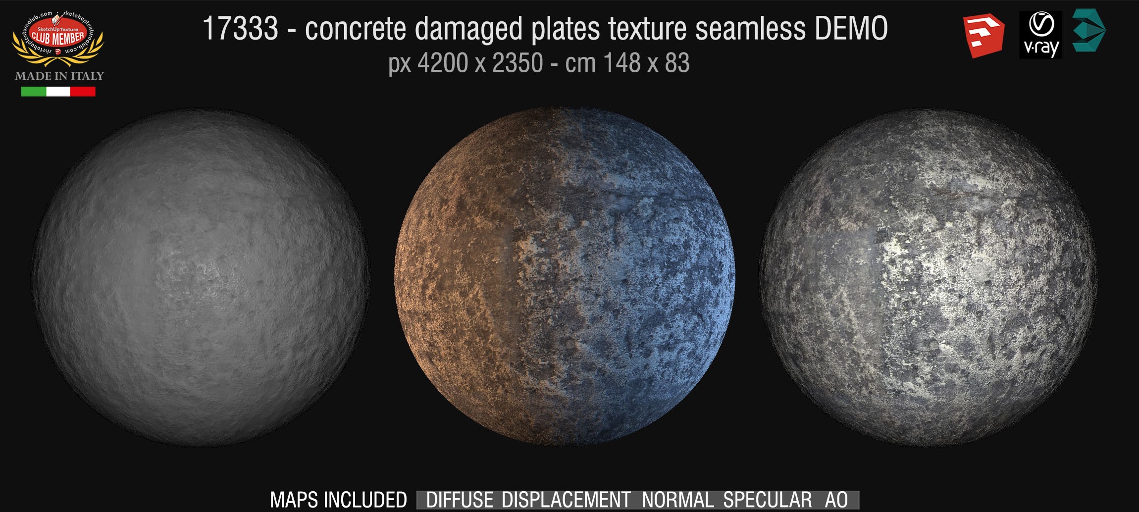 17333 Concrete bare damaged PBR texture seamless DEMO
