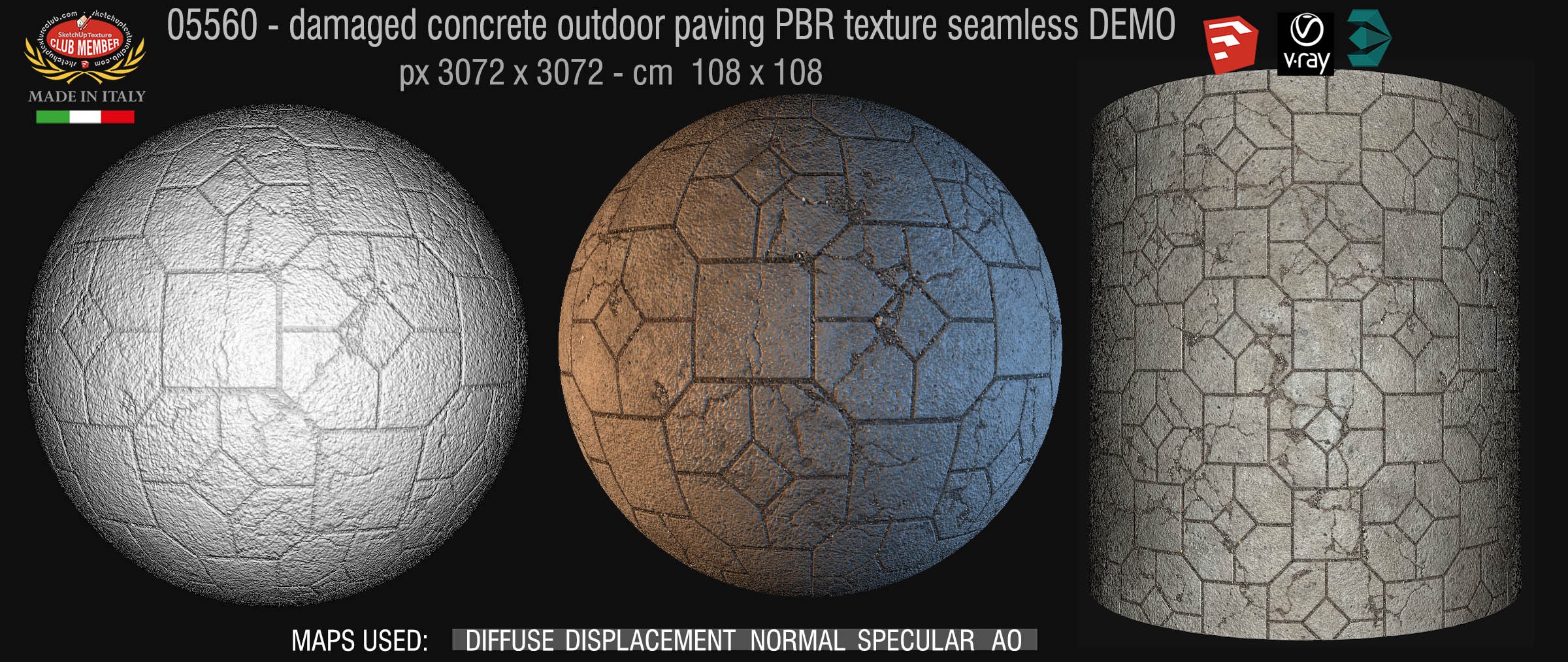 05560 Damaged concrete outdoor paving PBR texture seamless DEMO
