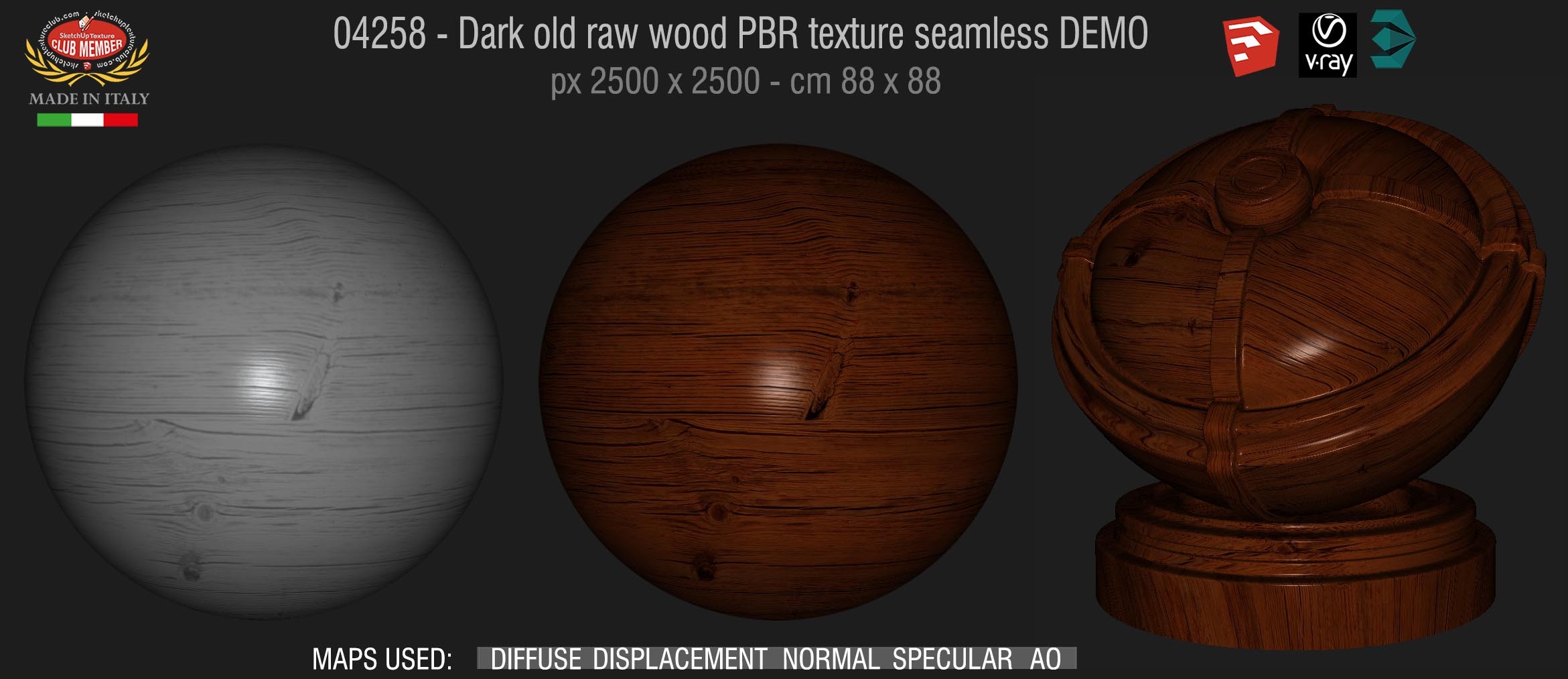 04258 Dark old raw wood PBR texture seamless DEMO