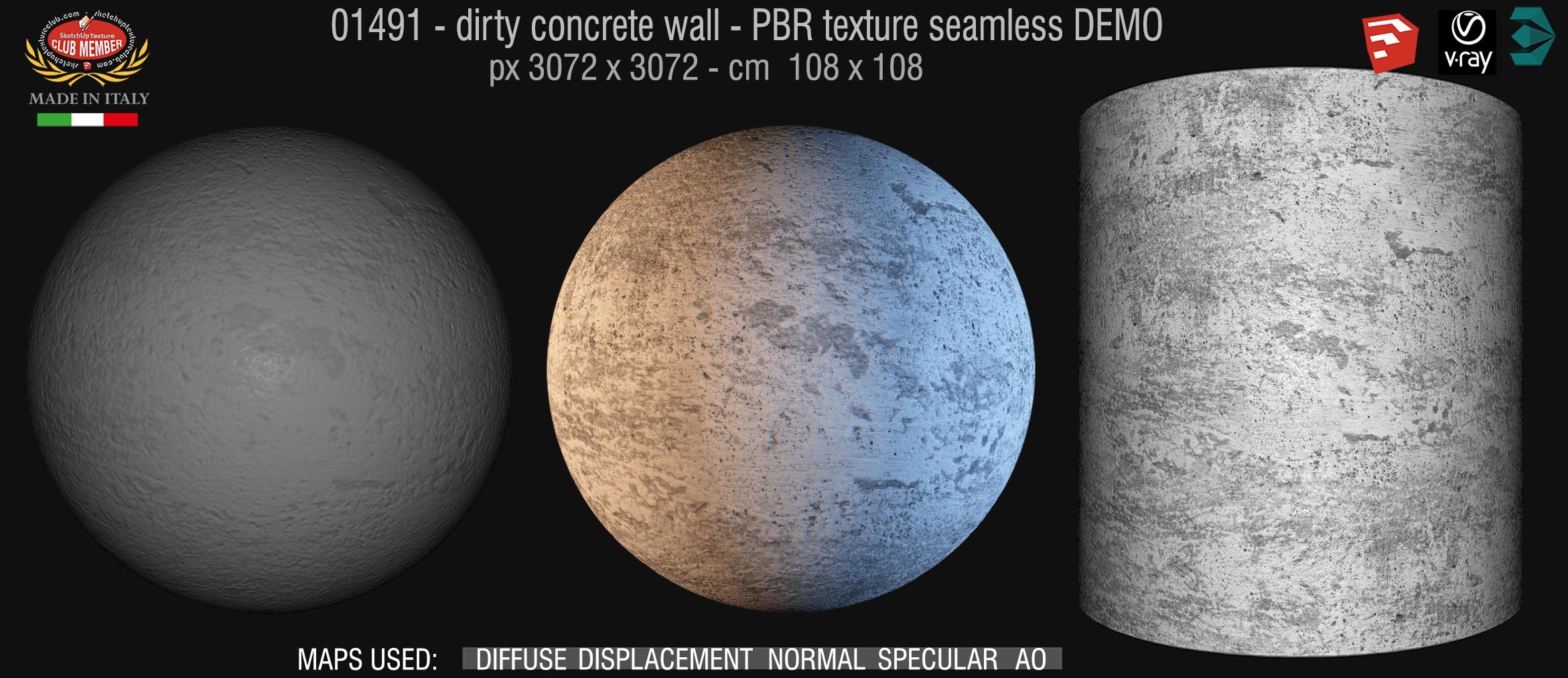 01491 Concrete bare dirty wall PBR texture seamless DEMO