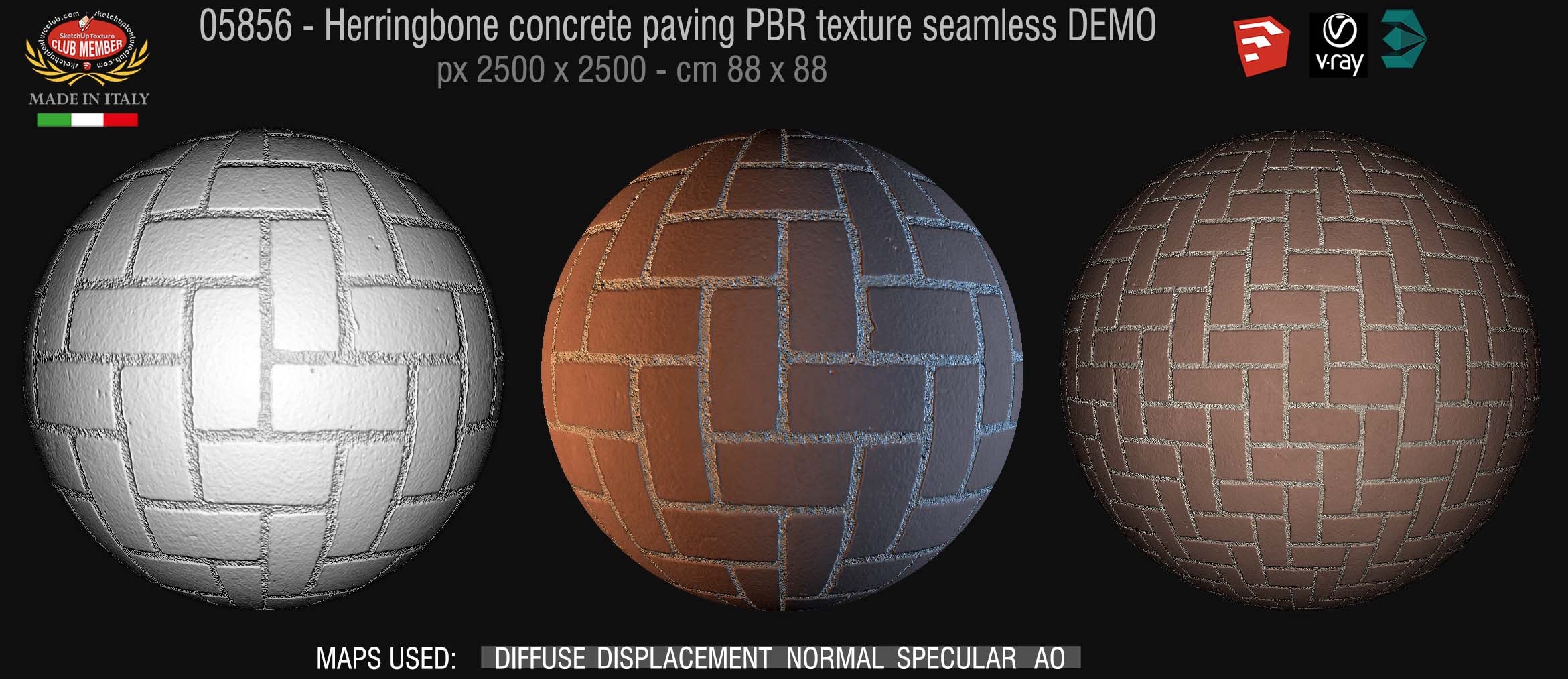 05856 Herringbone concrete paving PBR texture seamless DEMO