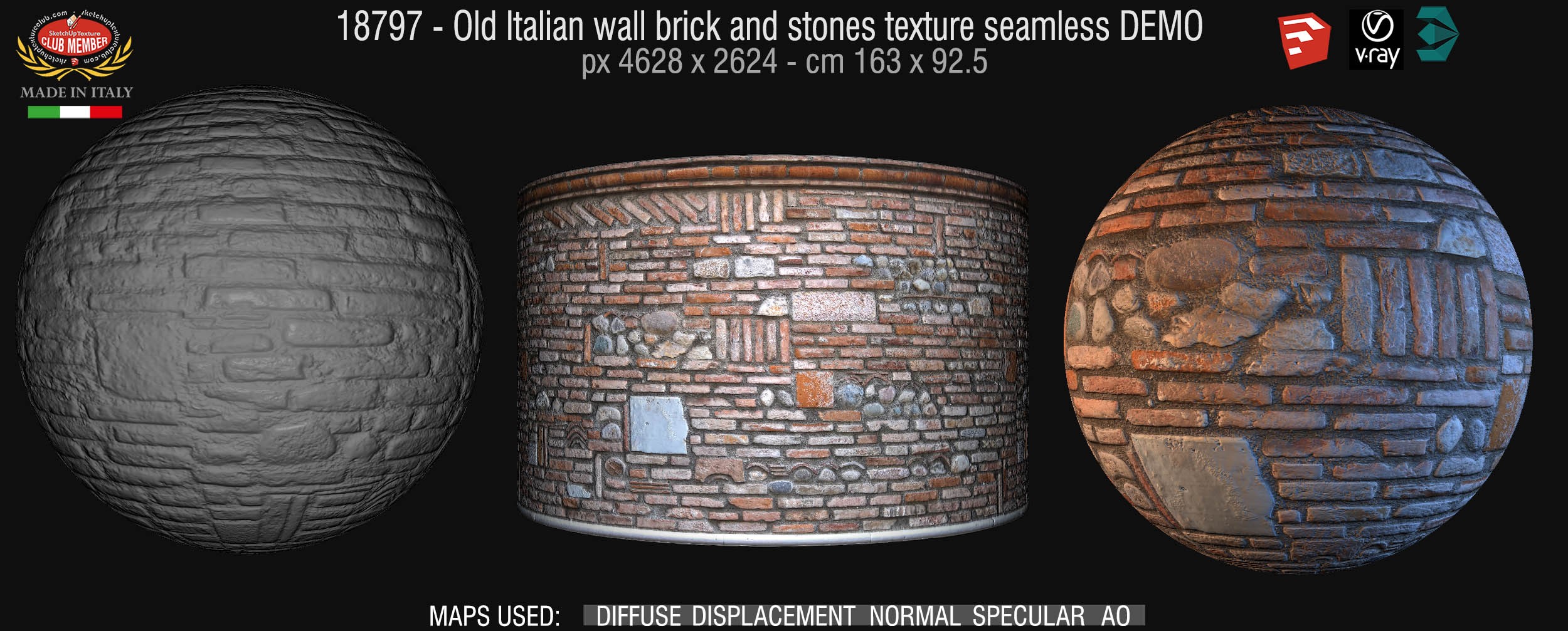 18797 Old Italian wall brick and stones texture + maps DEMO