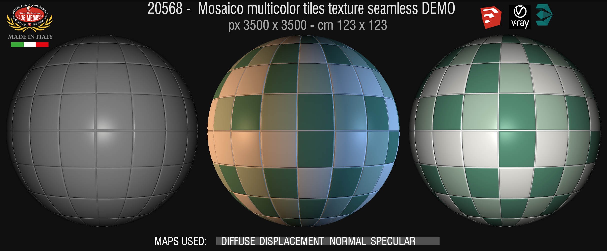 20568 Mosaic multicolor tiles texture + maps DEMO