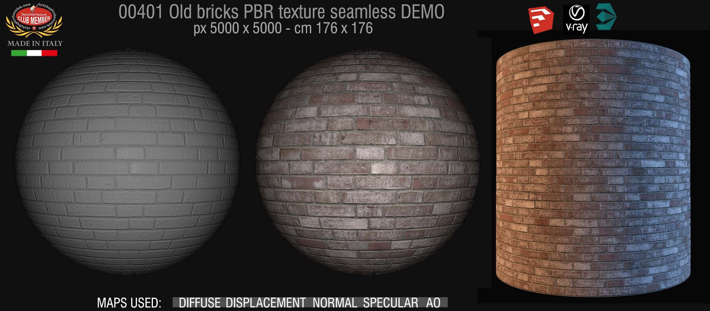 00401  Old bricks PBR texture seamless DEMO