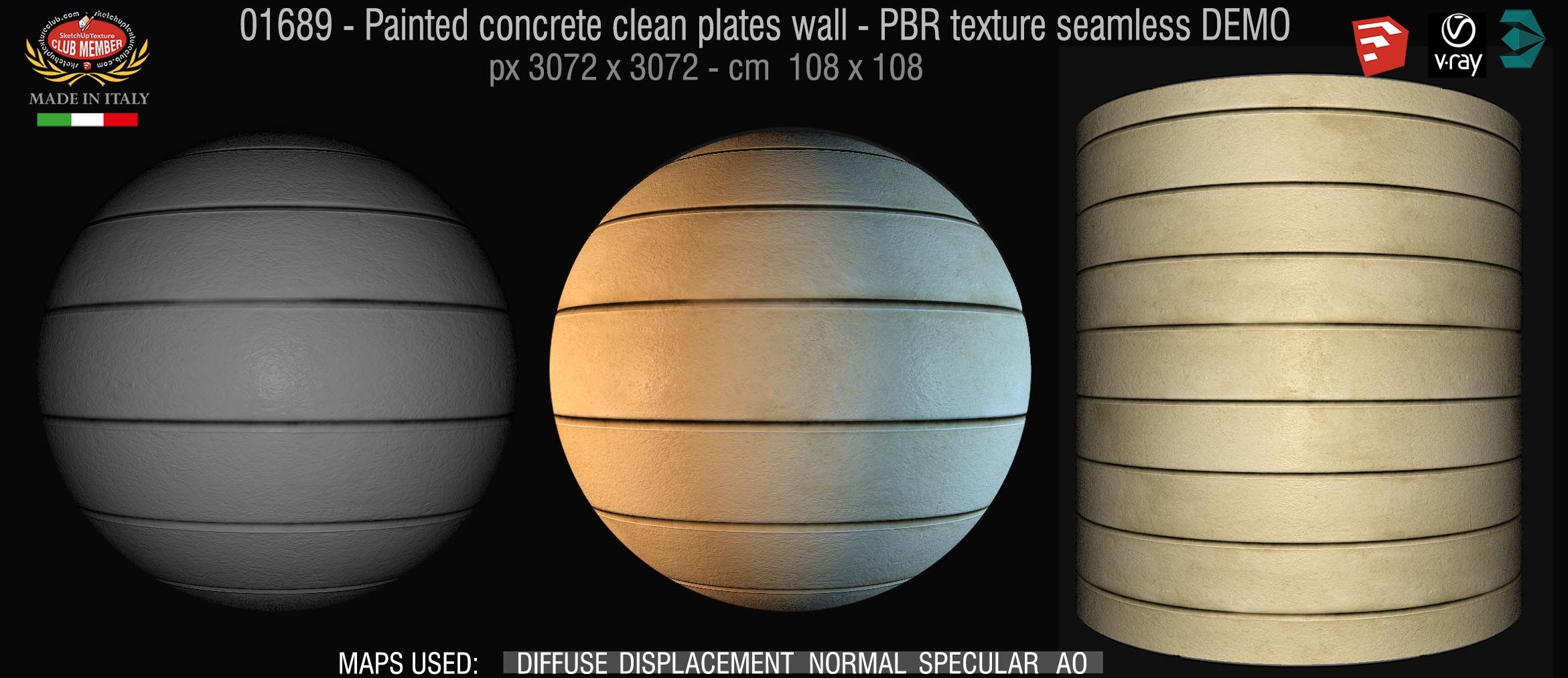 01689 Painted concrete clean plates wall PBR texture seamless DEMO