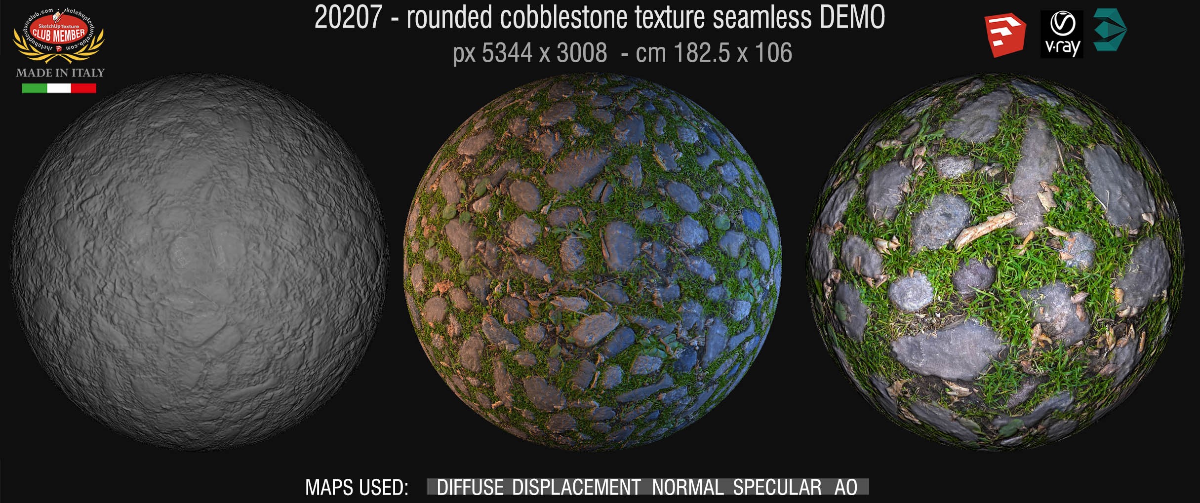 20207 Rounded cobblestone texture seamless + maps DEMO