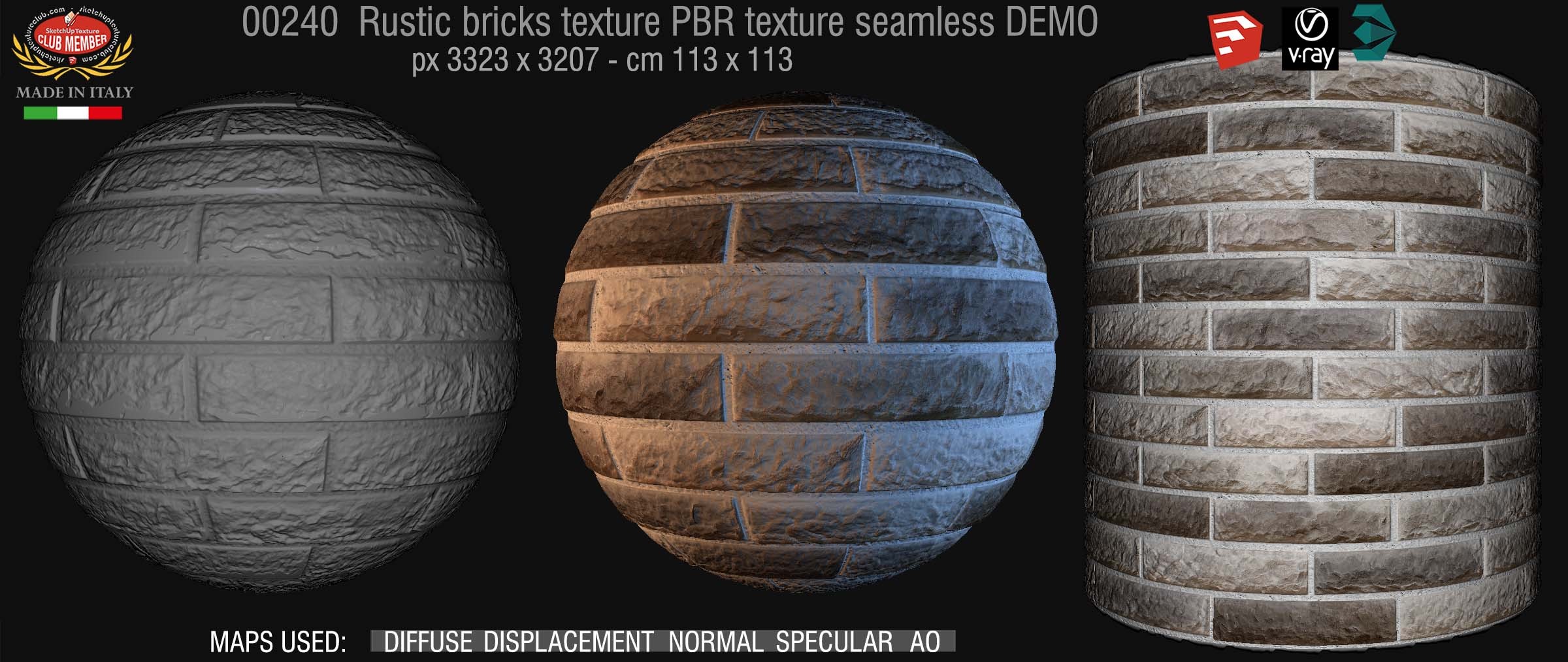 00240 Rustic bricks PBR texture seamless DEMO