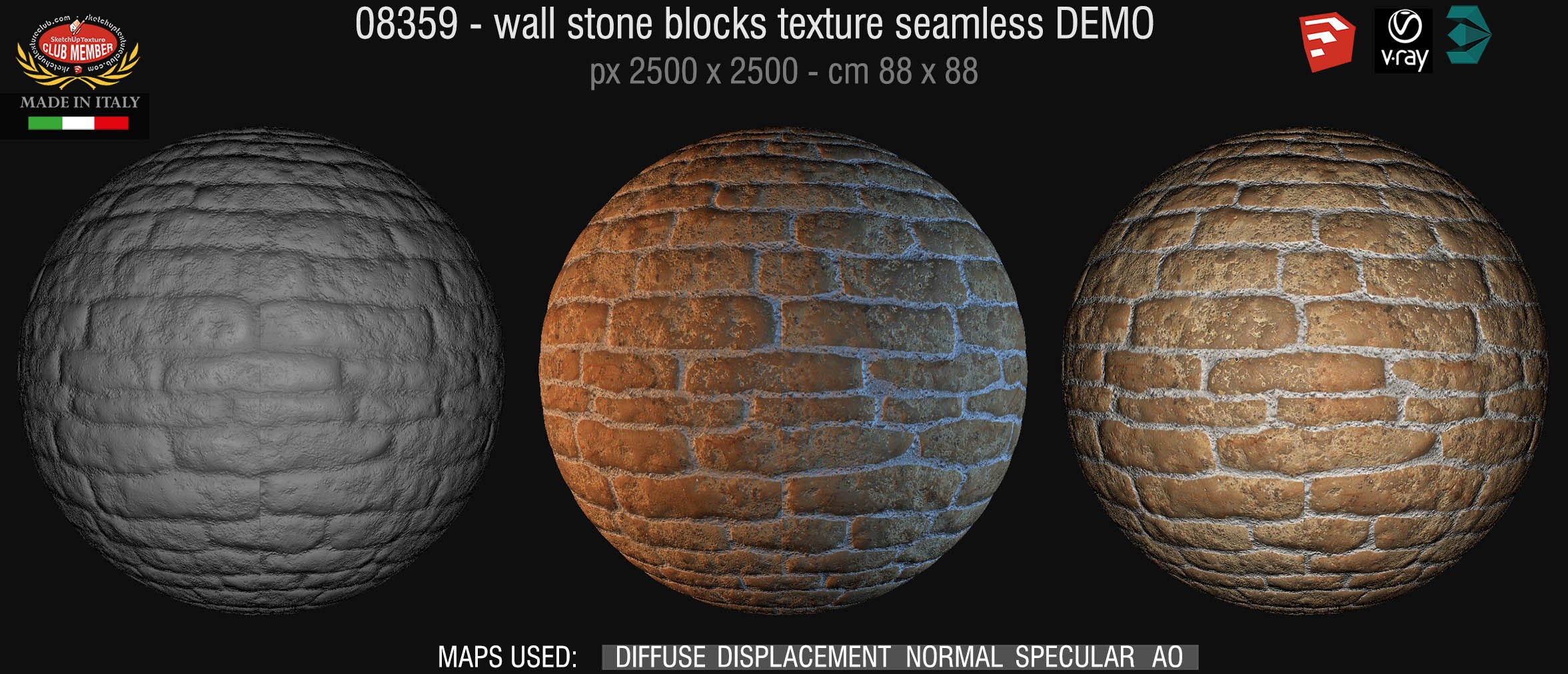 08359 HR Wall stone with regular blocks texture + maps DEMO