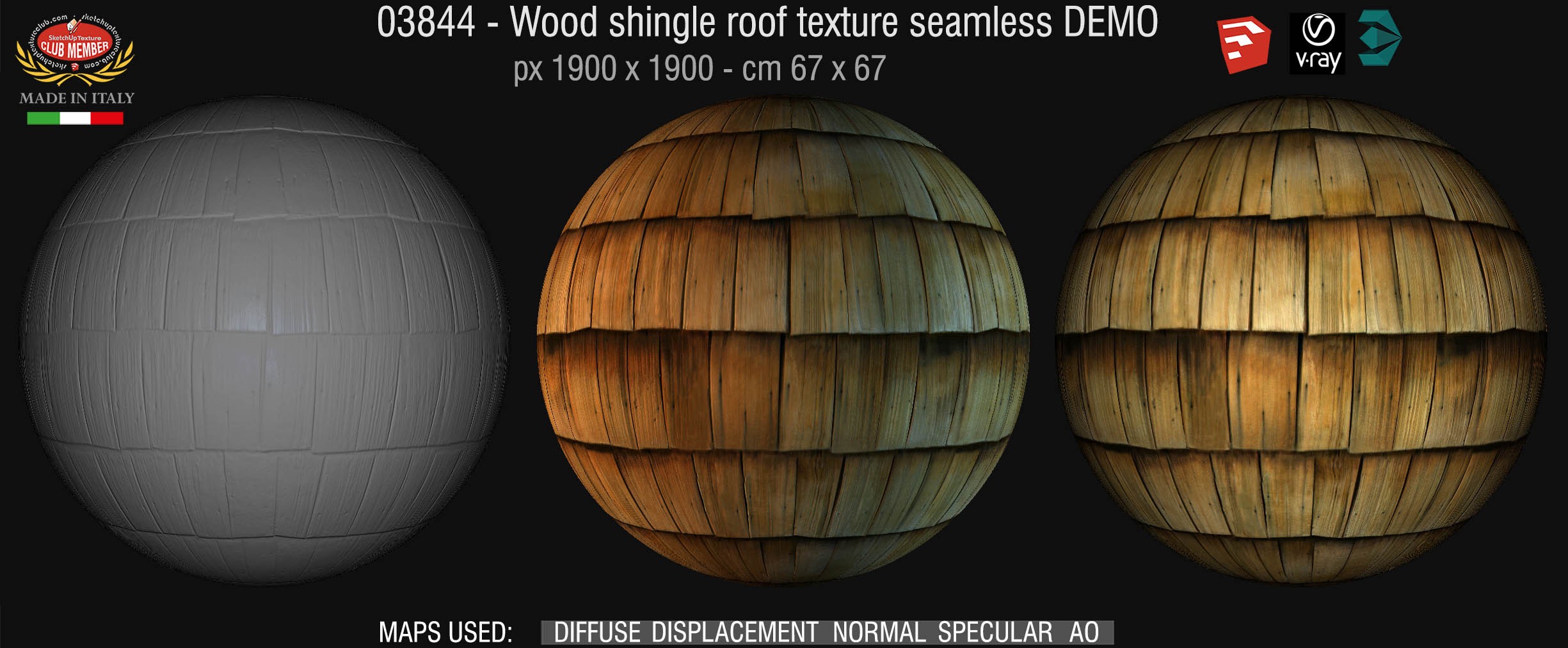 03844 Wood shingle roof texture seamless + maps DEMO