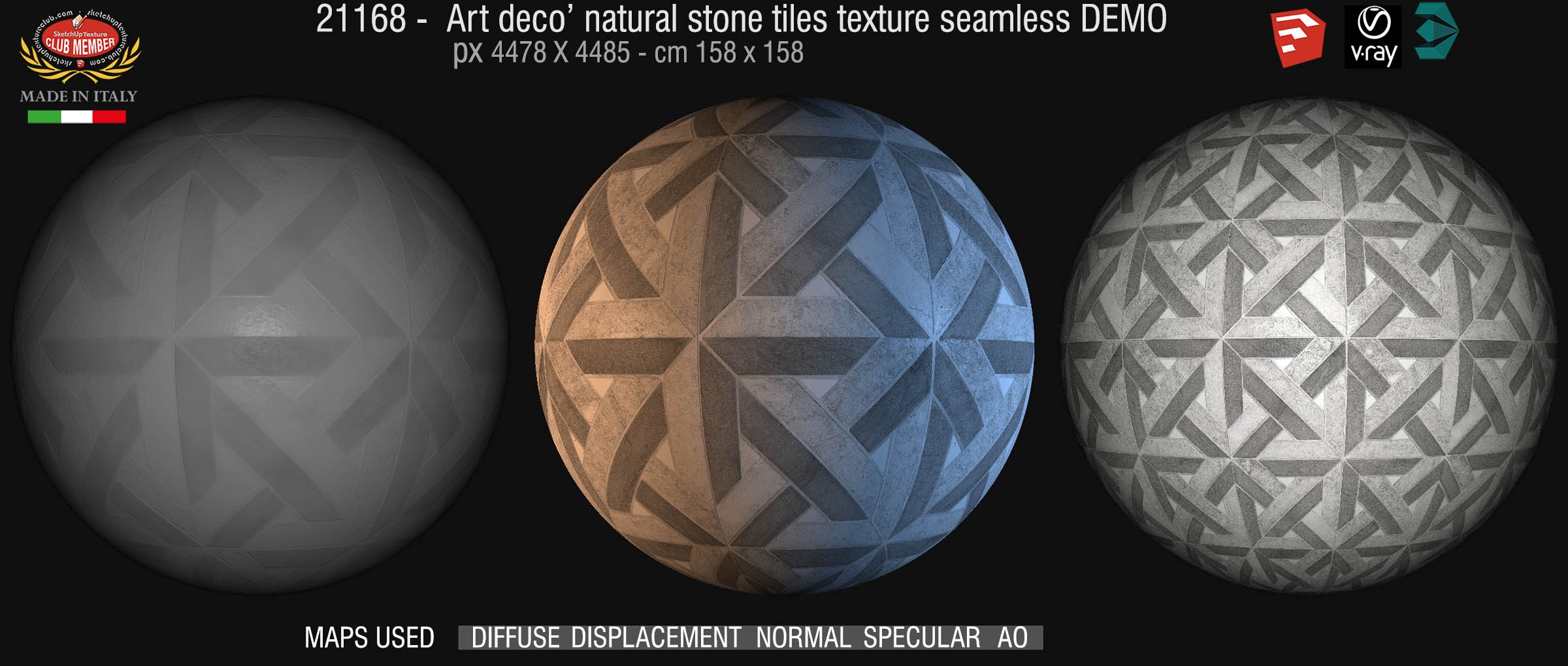 21168 Art deco natural stone texture seamless + maps DEMO