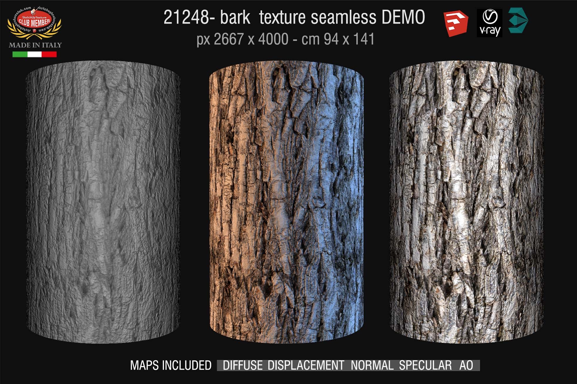 21248 Bark texture seamless + maps DEMO