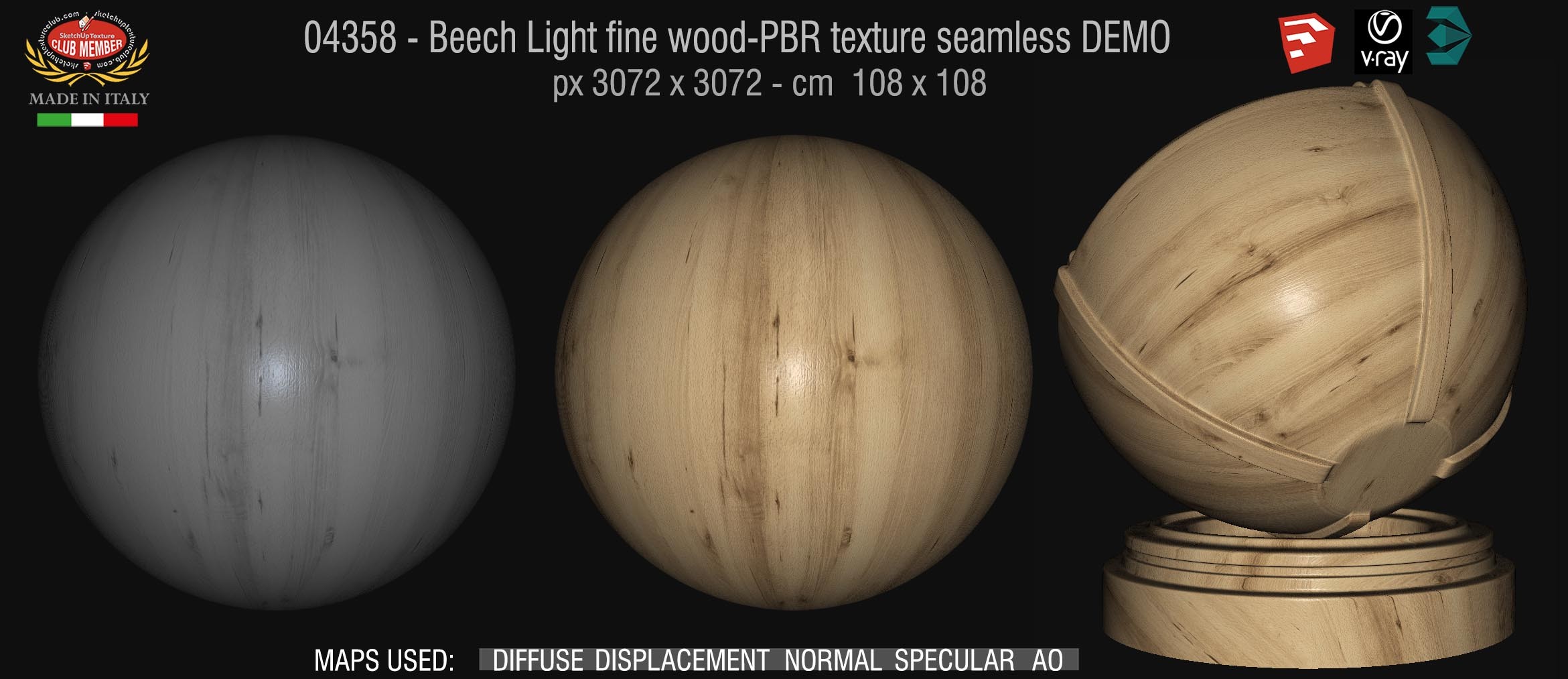 04358 Beech Light fine wood-PBR texture seamless DEMO