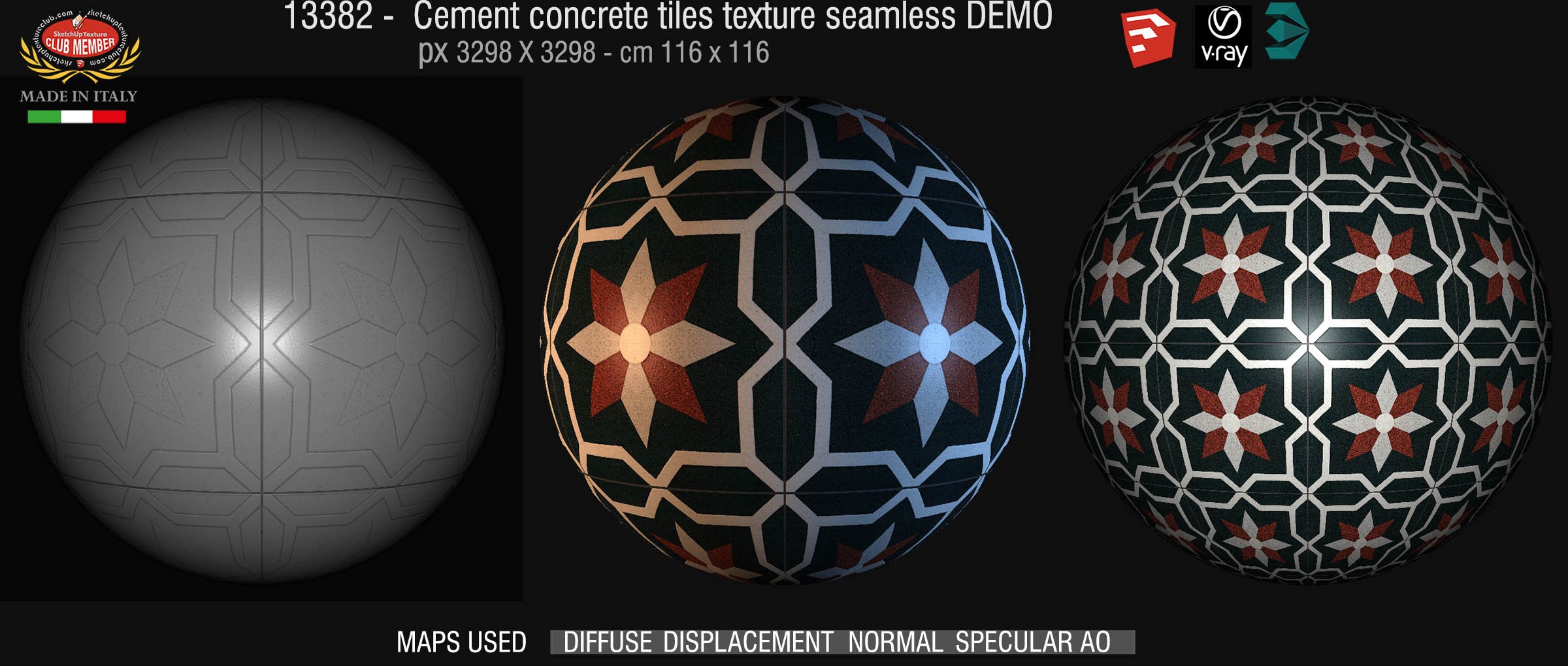 13382 retrò cementine tiles - texture seamless + maps DEMO