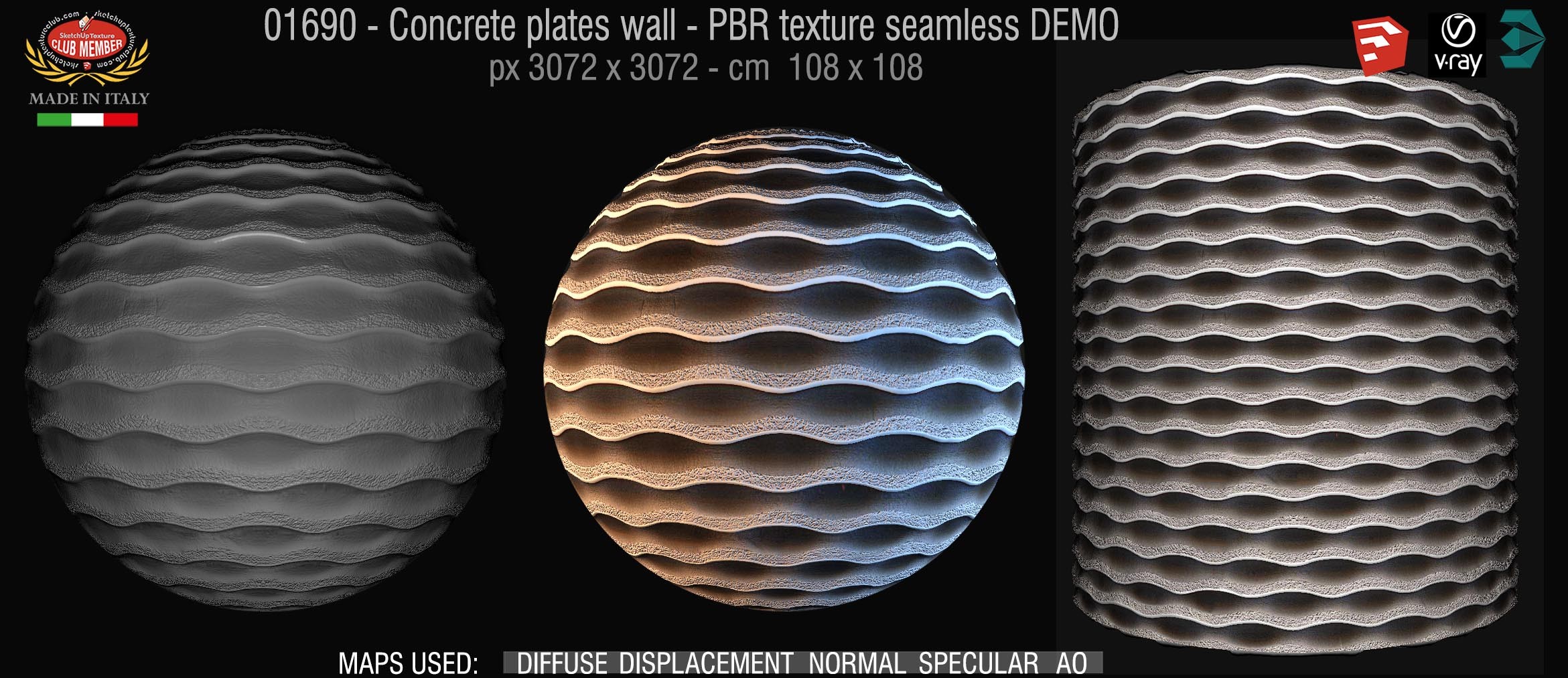 01690 Concrete clean plates wall PBR texture seamless DEMO