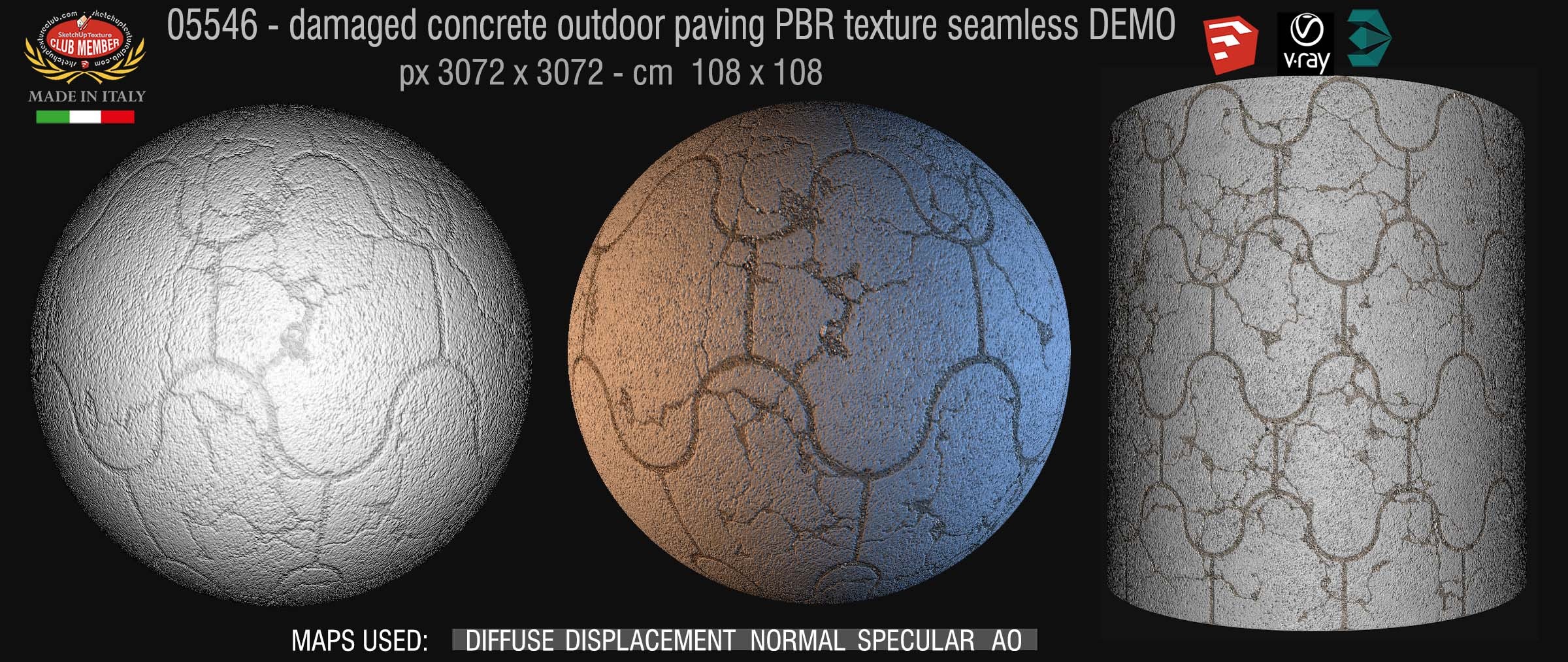 05546 Damaged concrete outdoor paving PBR texture seamless DEMO