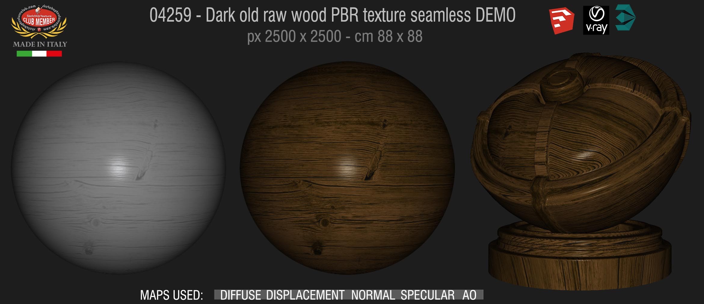 04259 Dark old raw wood PBR texture seamless DEMO