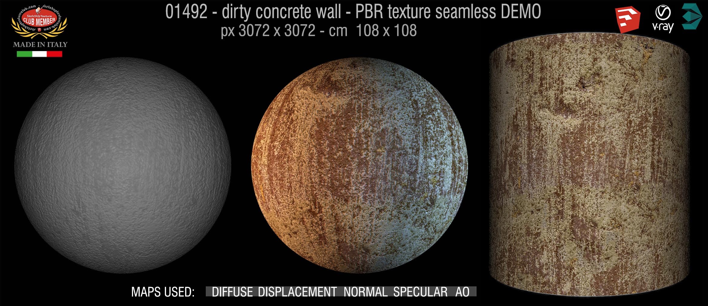 01492 Concrete bare dirty wall PBR texture seamless DEMO