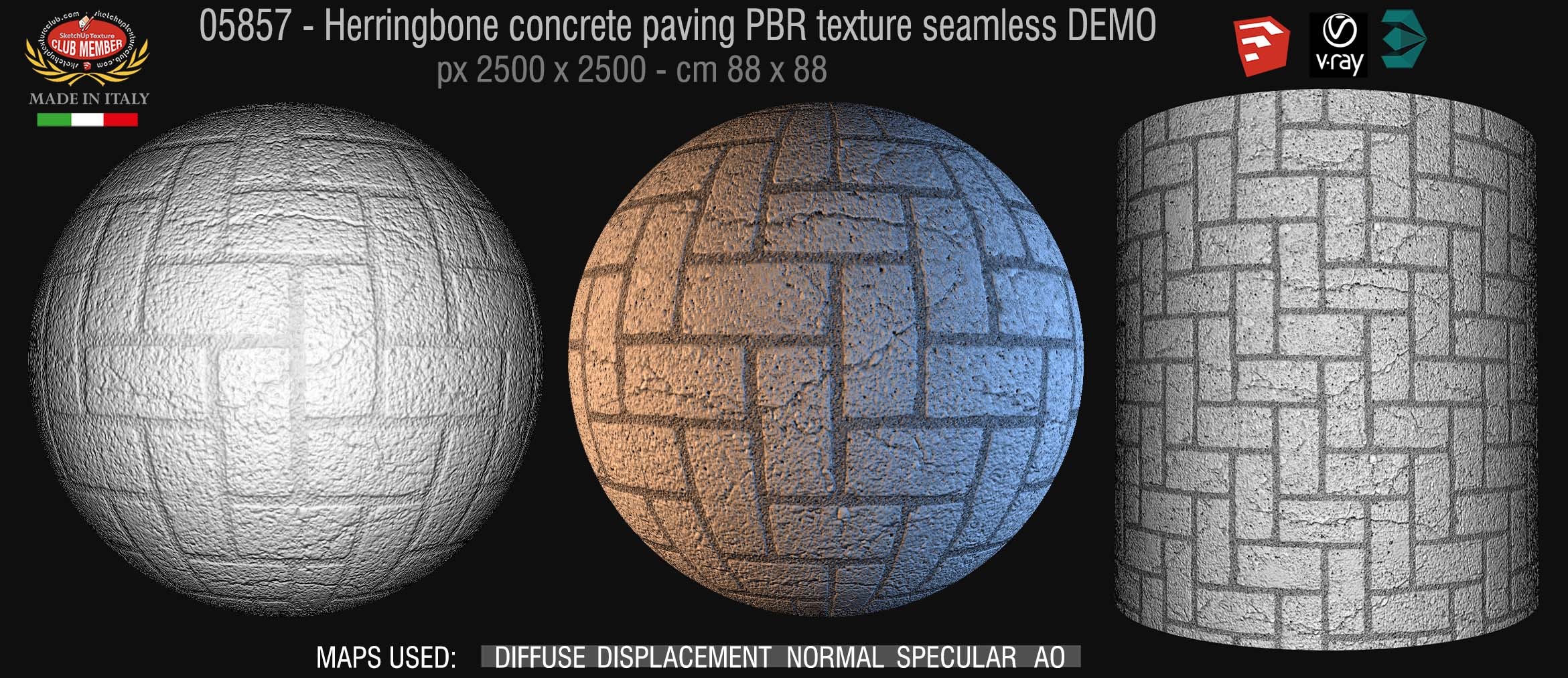 05857 Herringbone concrete paving PBR texture seamless DEMO