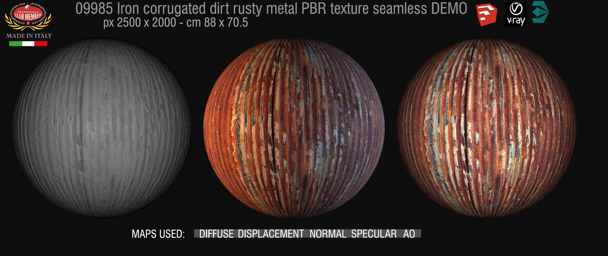 09985 Iron corrugated dirt rusty metal PBR texture seamless DEMO