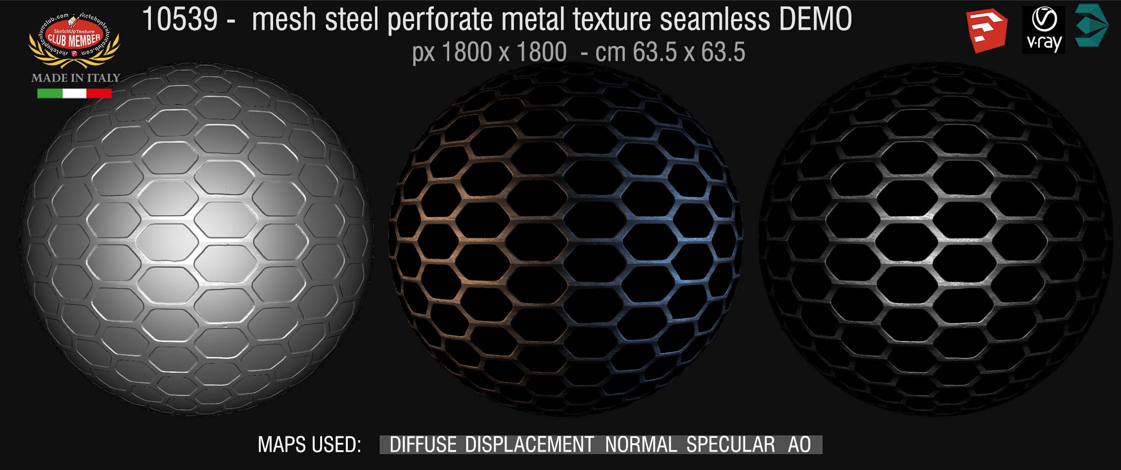10539 HR Mesh steel perforate metal texture seamless + maps DEMO