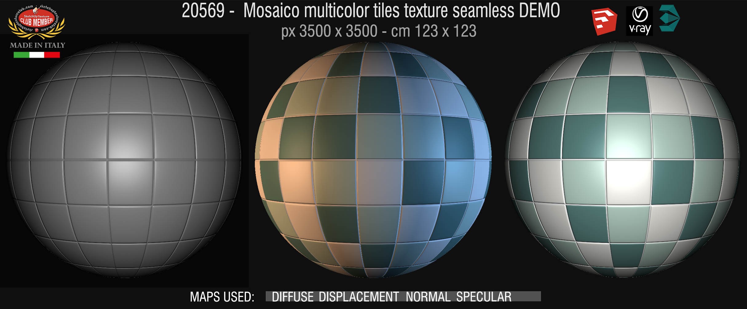 20569 Mosaic multicolor tiles texture + maps DEMO