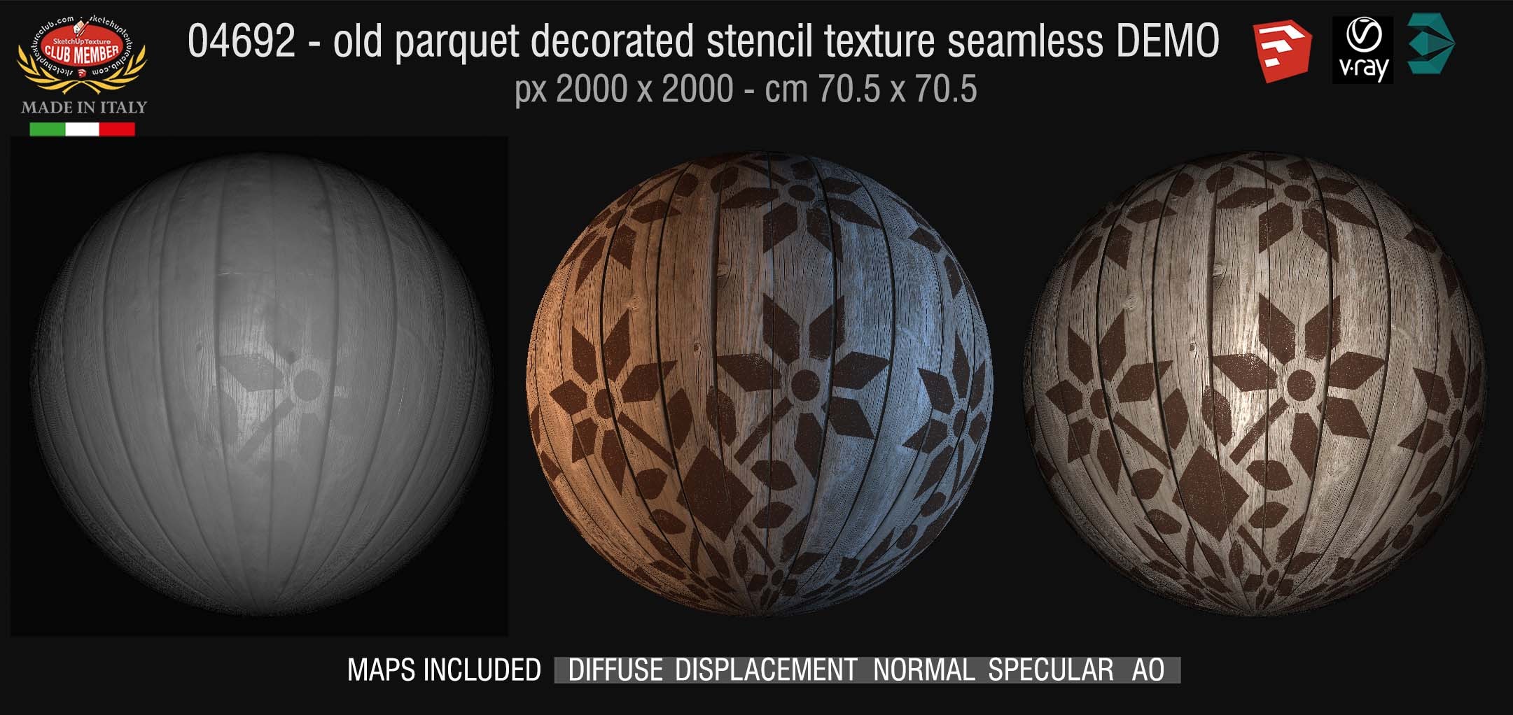 04692 HR Parquet decorated stencil texture seamless + maps DEMO