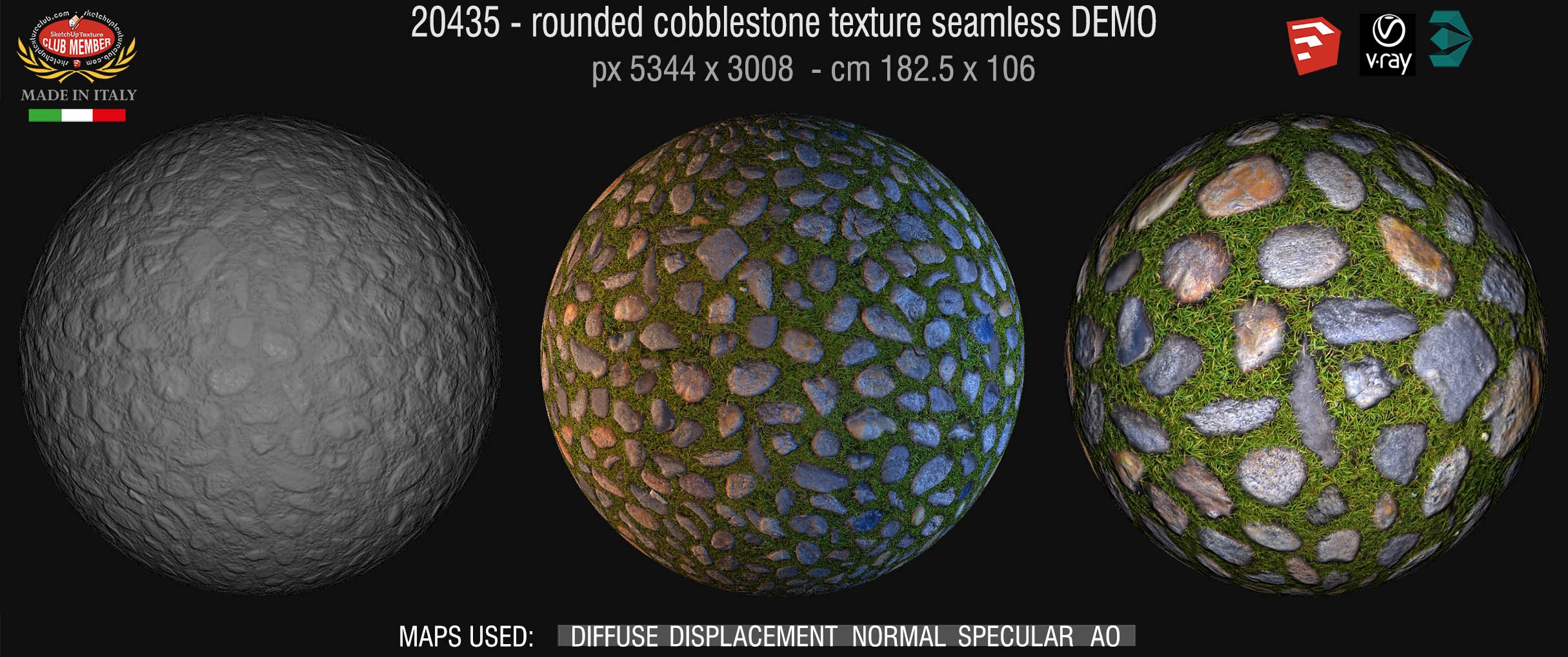 20435 Rounded cobblestone texture seamless + maps DEMO