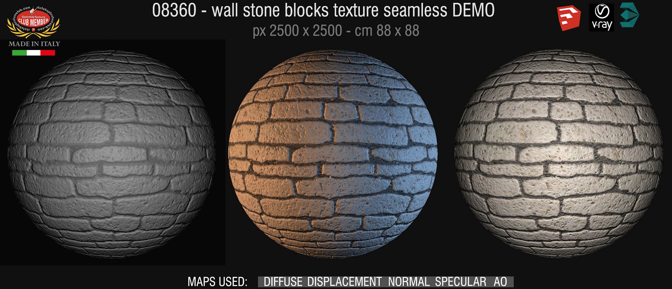 08360 HR Wall stone with regular blocks texture + maps DEMO