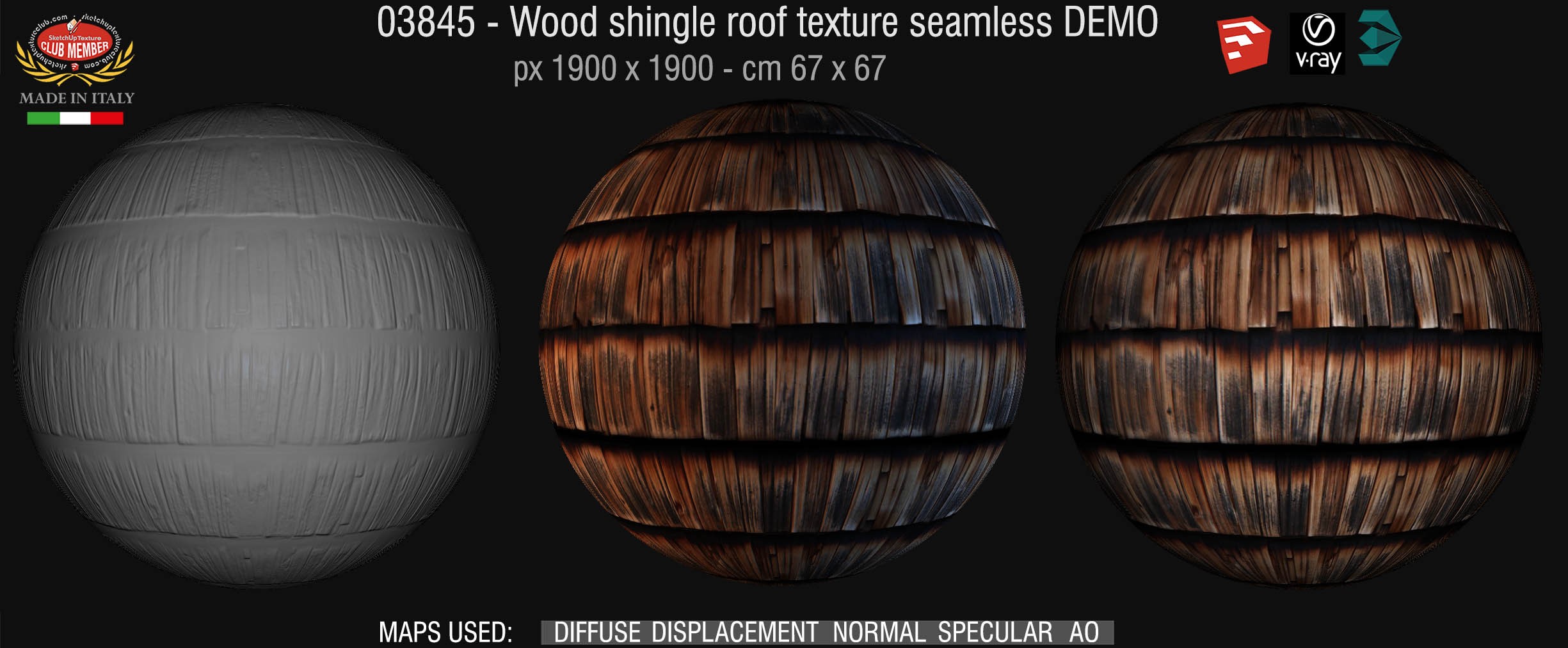 03845 Wood shingle roof texture seamless + maps DEMO