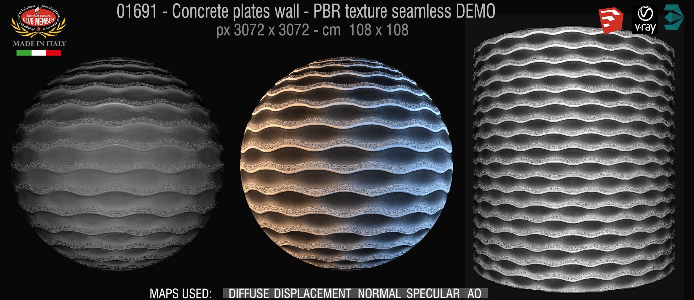01691 Concrete clean plates wall PBR texture seamless DEMO