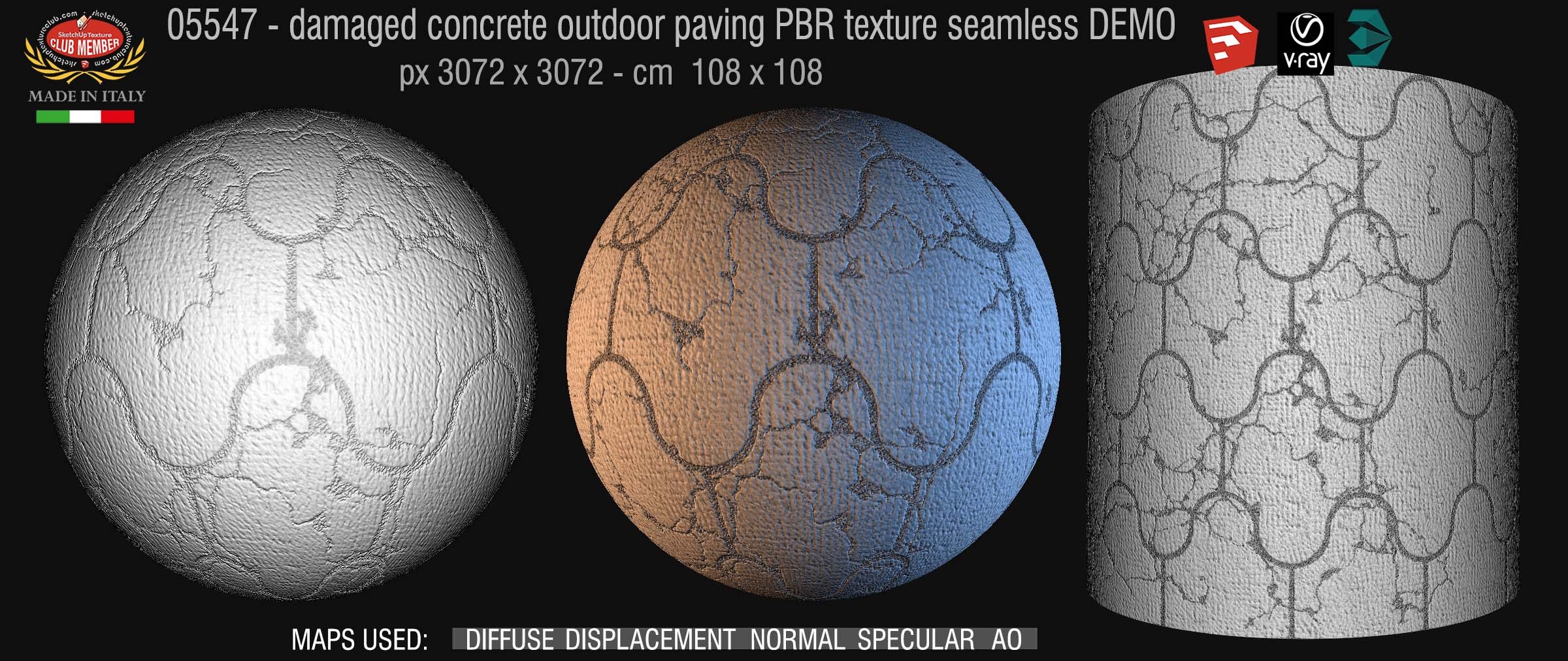 05547 Damaged concrete outdoor paving PBR texture seamless DEMO