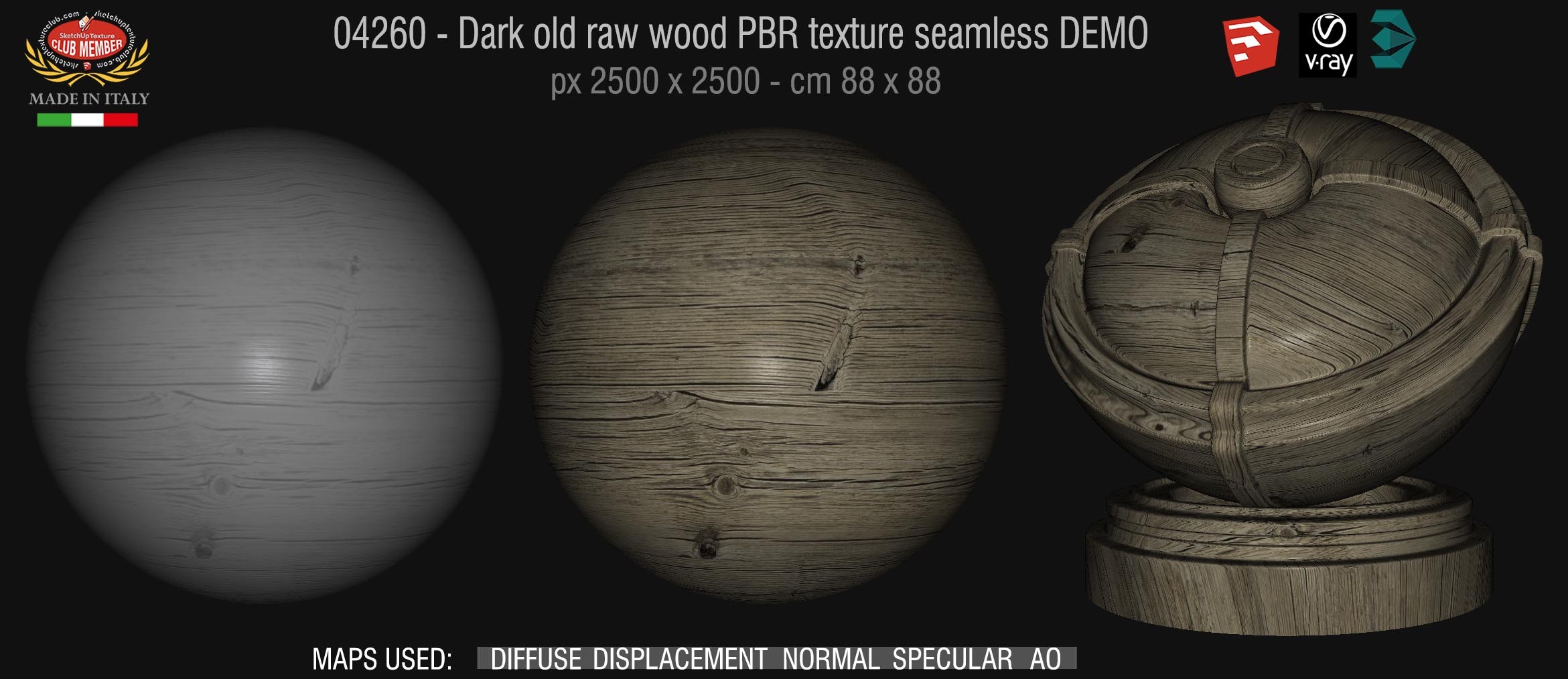 04260 Dark old raw wood PBR texture seamless DEMO