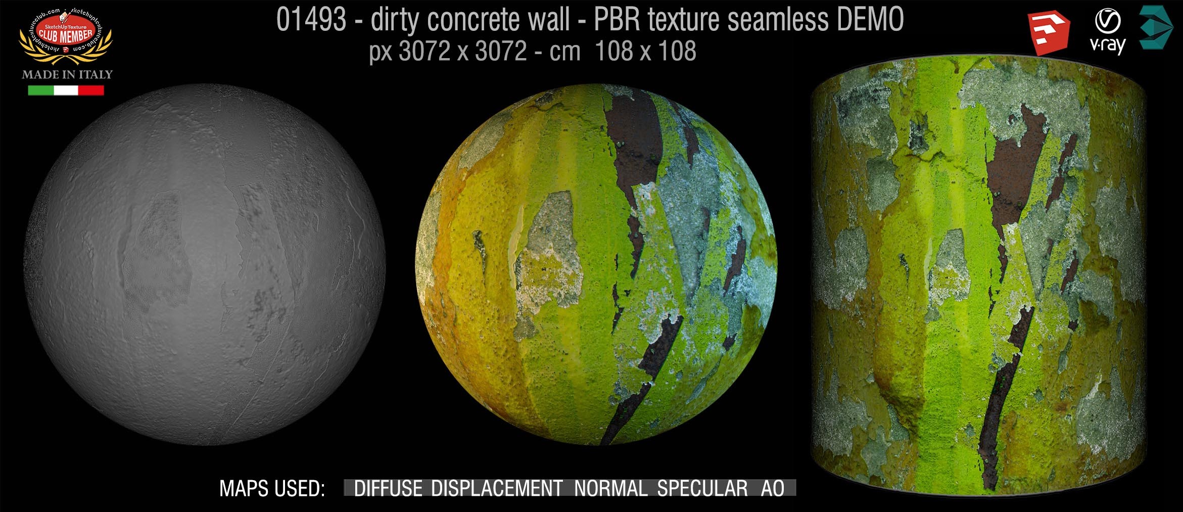 01493 Concrete bare dirty wall PBR texture seamless DEMO