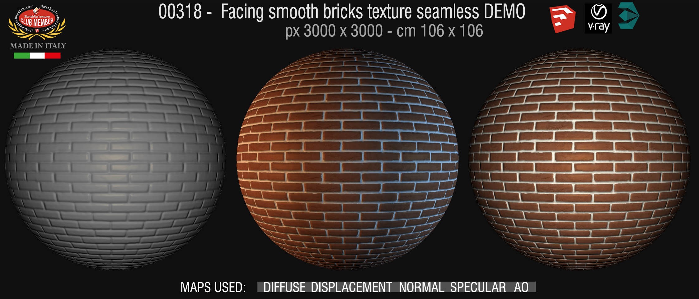 00318 Facing smooth bricks texture seamless + maps DEMO