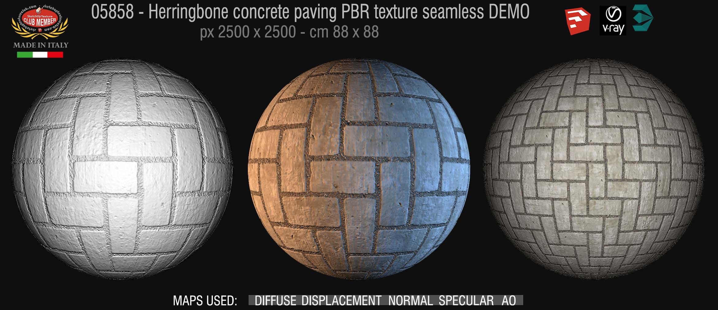 05858 Herringbone concrete paving PBR texture seamless DEMO