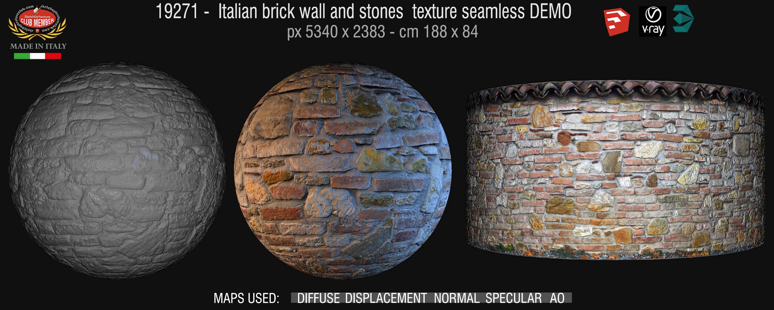 19271 - Italy brick wall and stones texture + maps DEMO