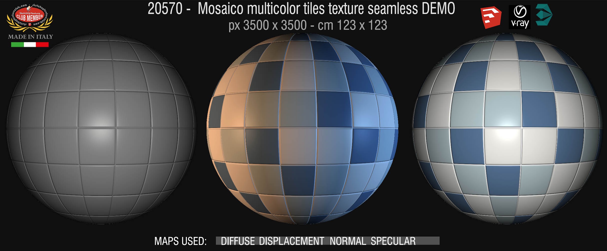 20570 Mosaic multicolor tiles texture + maps DEMO