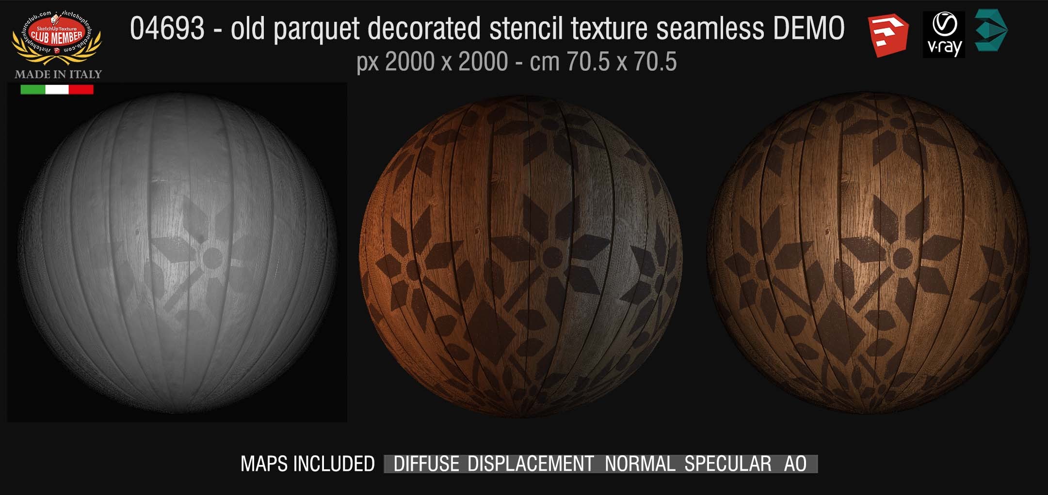 04693 HR Parquet decorated stencil texture seamless + maps DEMO