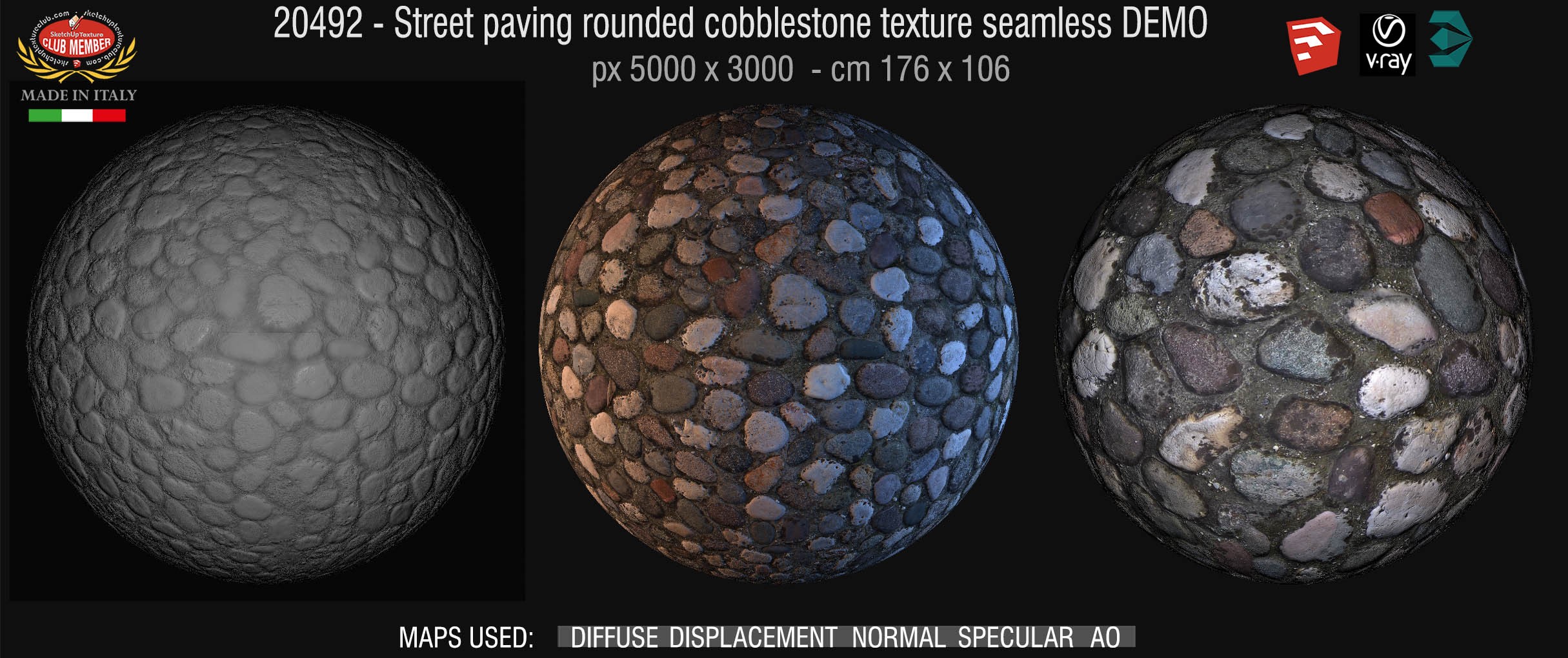 20492 HR Rounded cobblestone texture seamless + maps DEMO