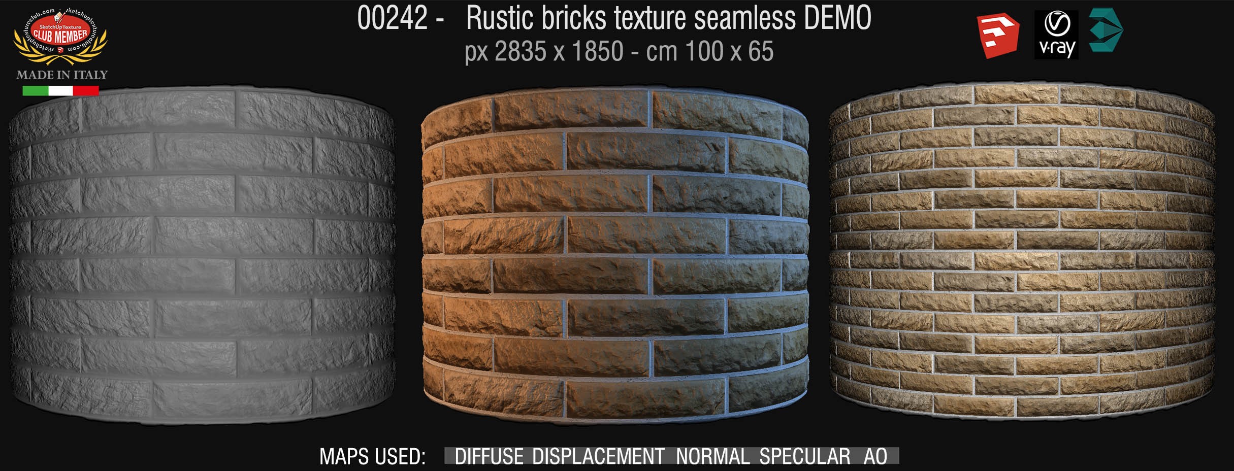 00242 Rustic bricks texture seamless + maps DEMO