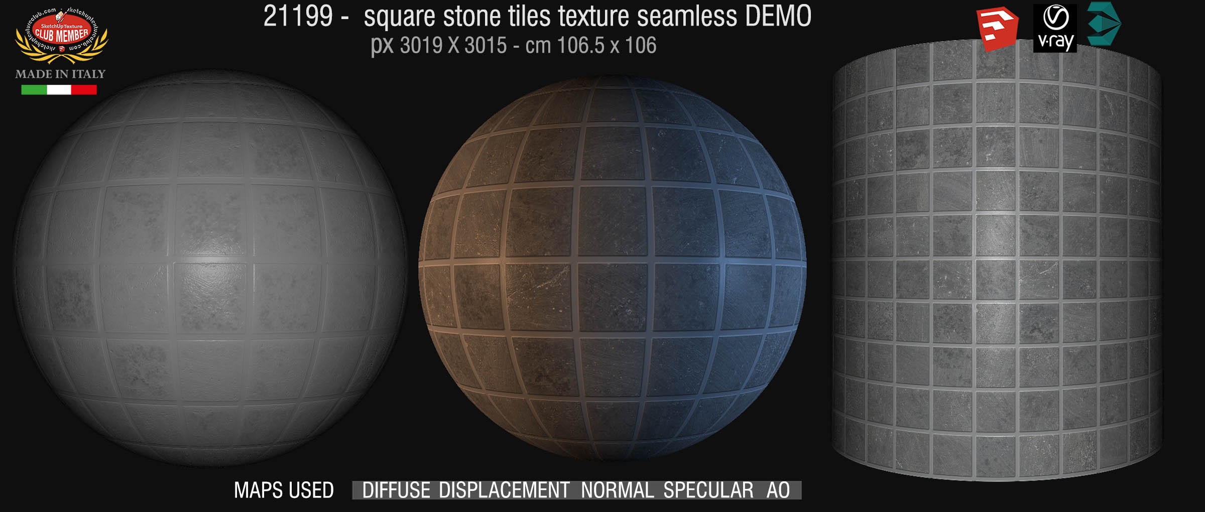 21199 CLICK TO ENLARGE Square stone tile texture + maps DEMO