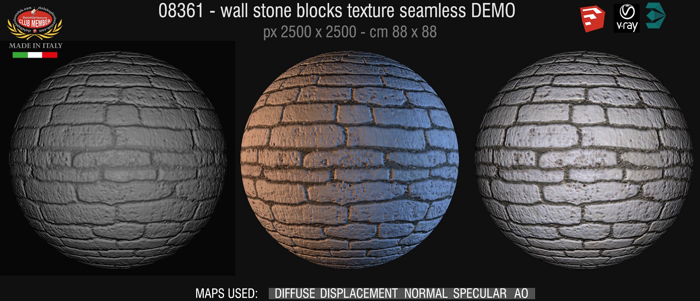 08361 HR Wall stone with regular blocks texture + maps DEMO