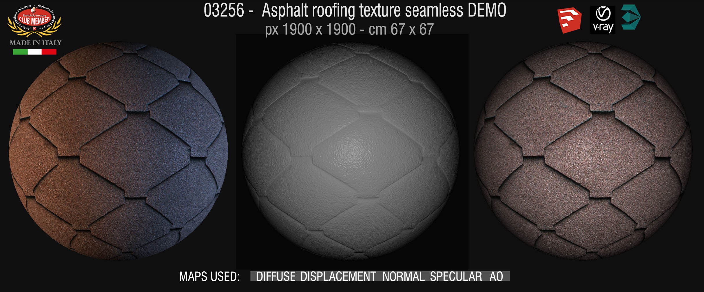 03256 Asphalt roofing texture + maps DEMO