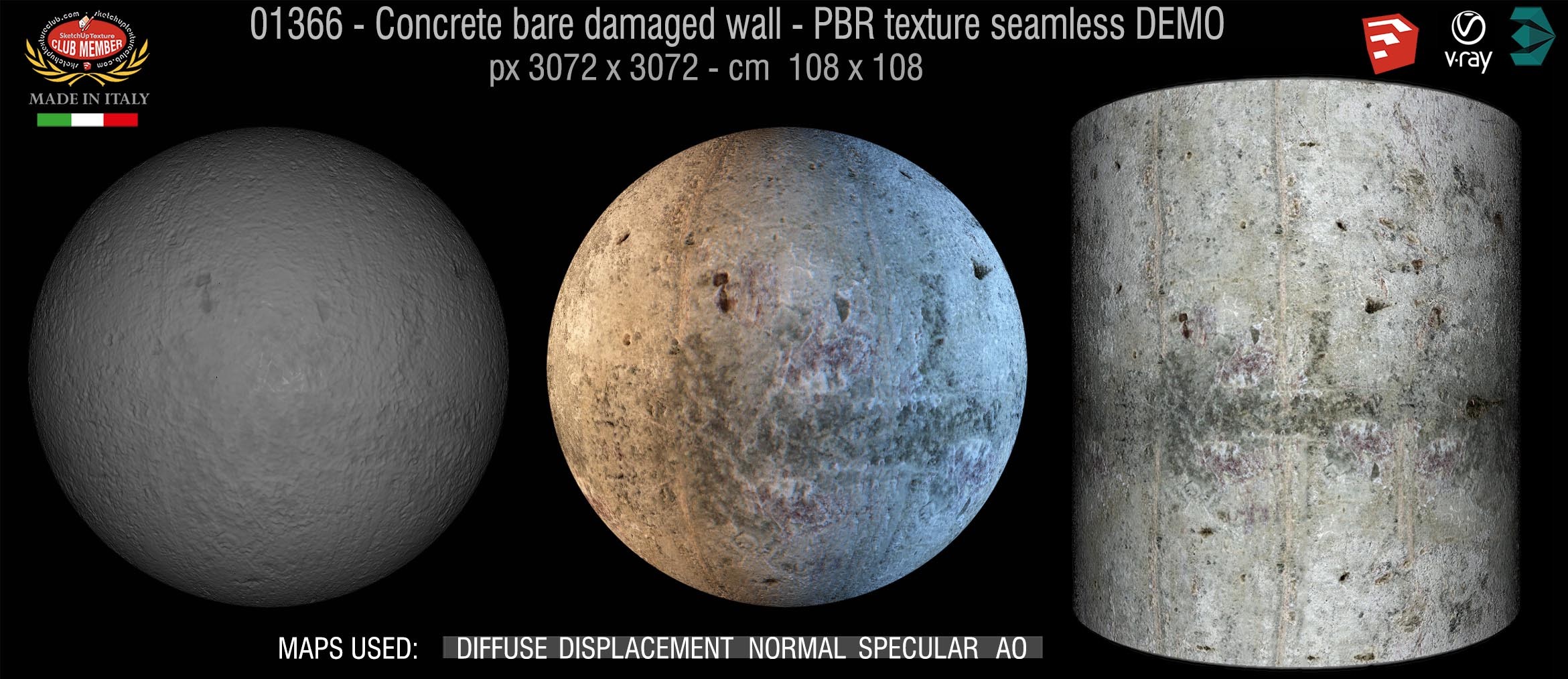 01366 Concrete bare damaged wall PBR texture seamless DEMO