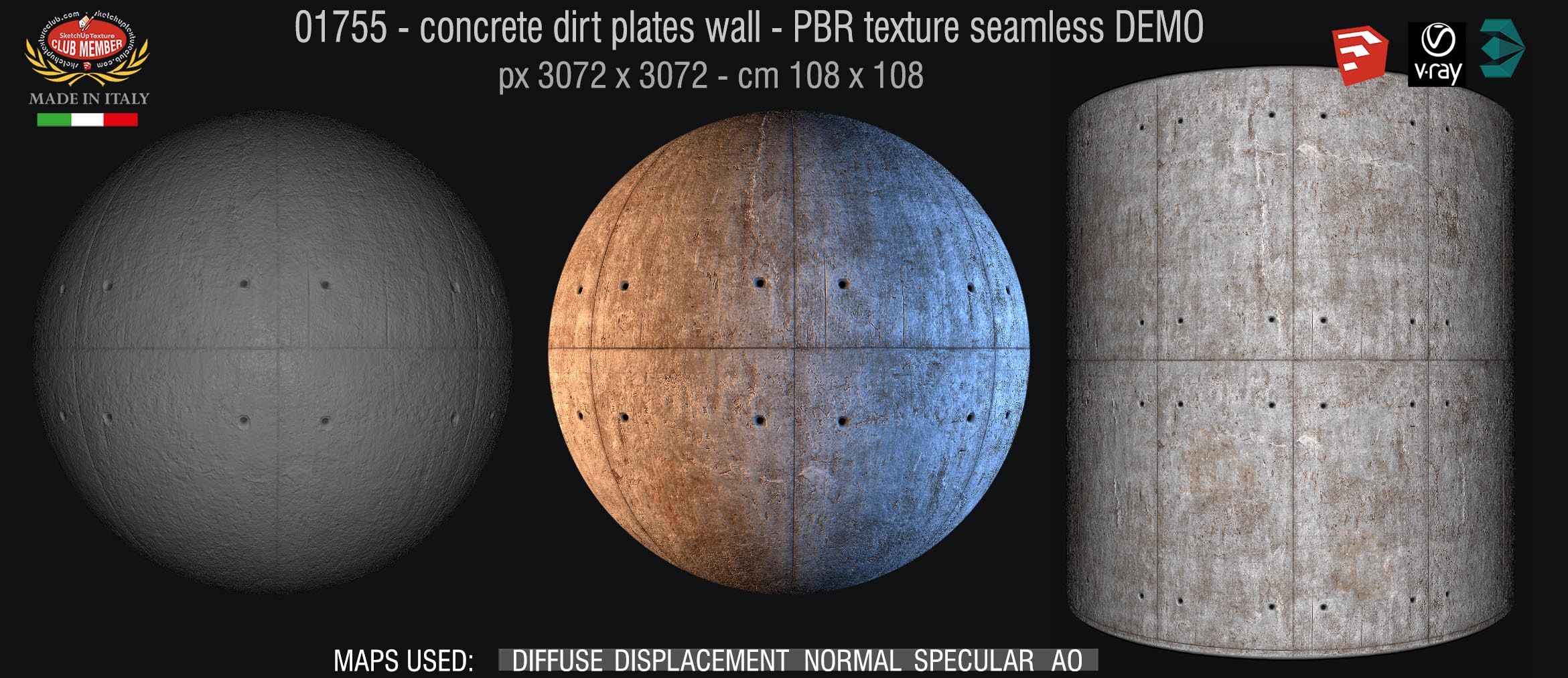 01755 concrete dirt plates wall PBR texture seamless DEMO