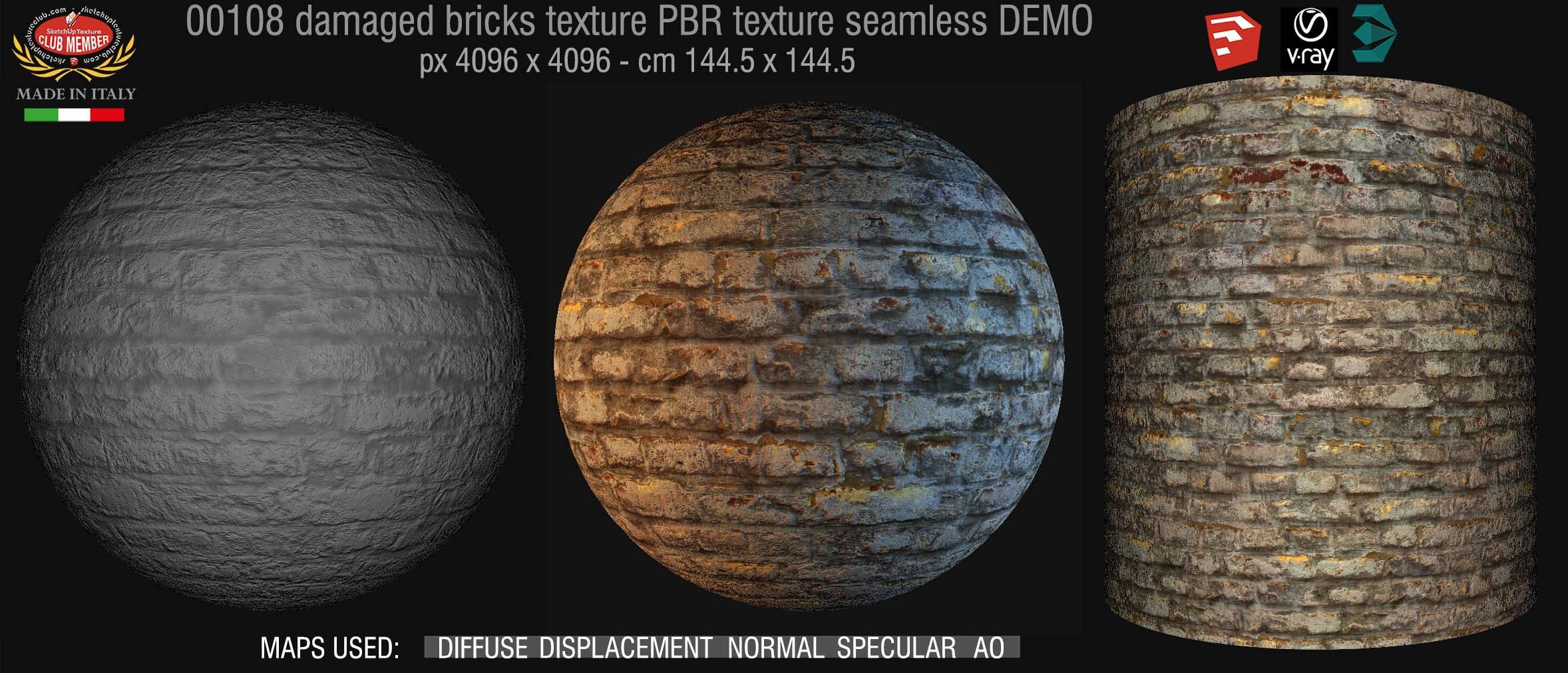 00108  Damaged bricks PBR texture seamless DEMO
