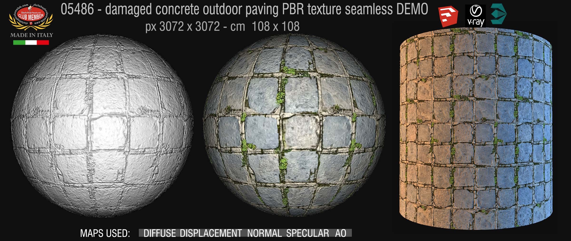 05486 Damaged concrete outdoor paving PBR texture seamless DEMO