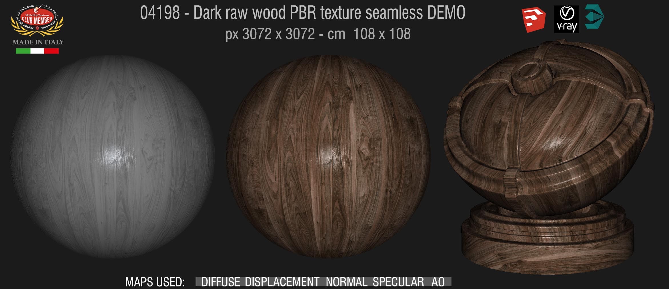 04198 Dark raw wood PBR texture seamless DEMO